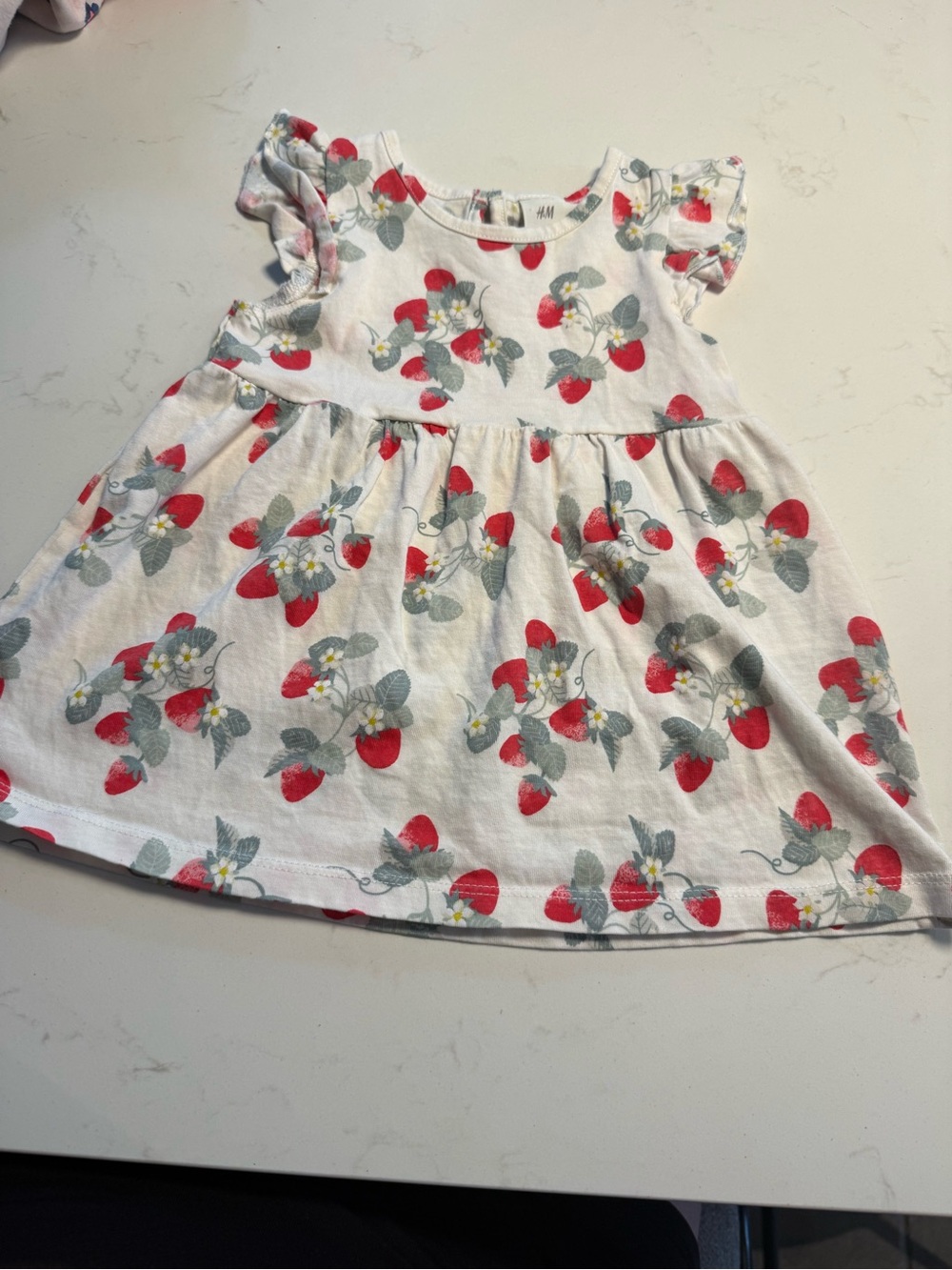 H&M White Dress with Red Strawberry Print 4-6 months